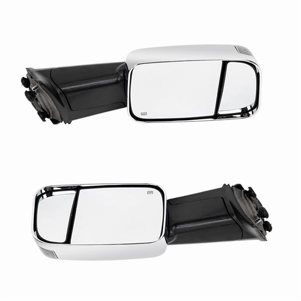 Power Heated LED Puddle Lamp Chrome Tow Mirrors For 2010-12 Ram Side Mirror Pair 